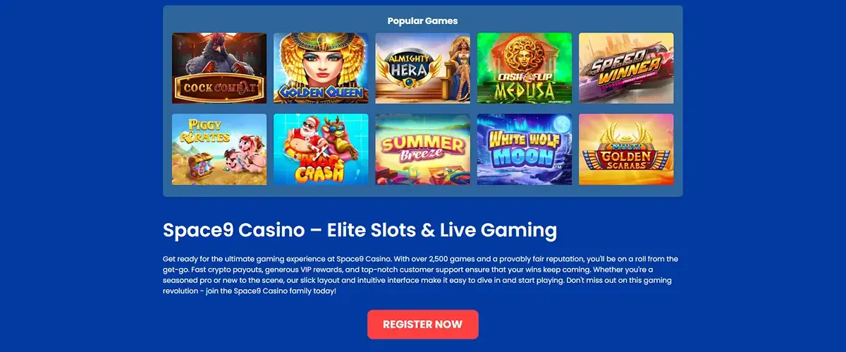 Current Space9 live casino section with genuine live dealer category tiles